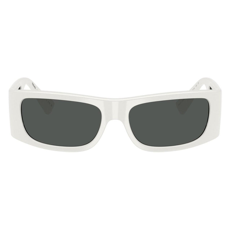 Versace Rectangle Full Rim, with a White frame and Dark Grey lens.