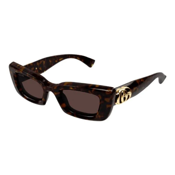Gucci Eyeglasses Rectangle Full Rim, Dark Havana Frame And Brown Lens Gg1827S002