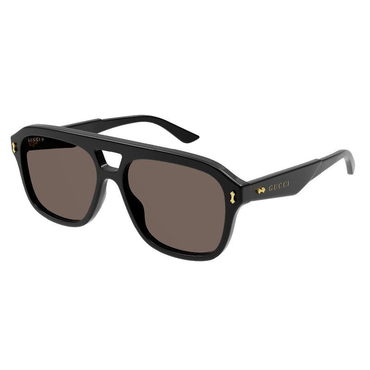 Gucci Sunglasses Aviator Full Rim, Pearled Black Frame and Polarized Dark Brown Lens GG1263S002