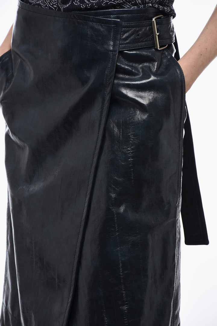 Bottega Veneta Belted Leather A-Line Skirt