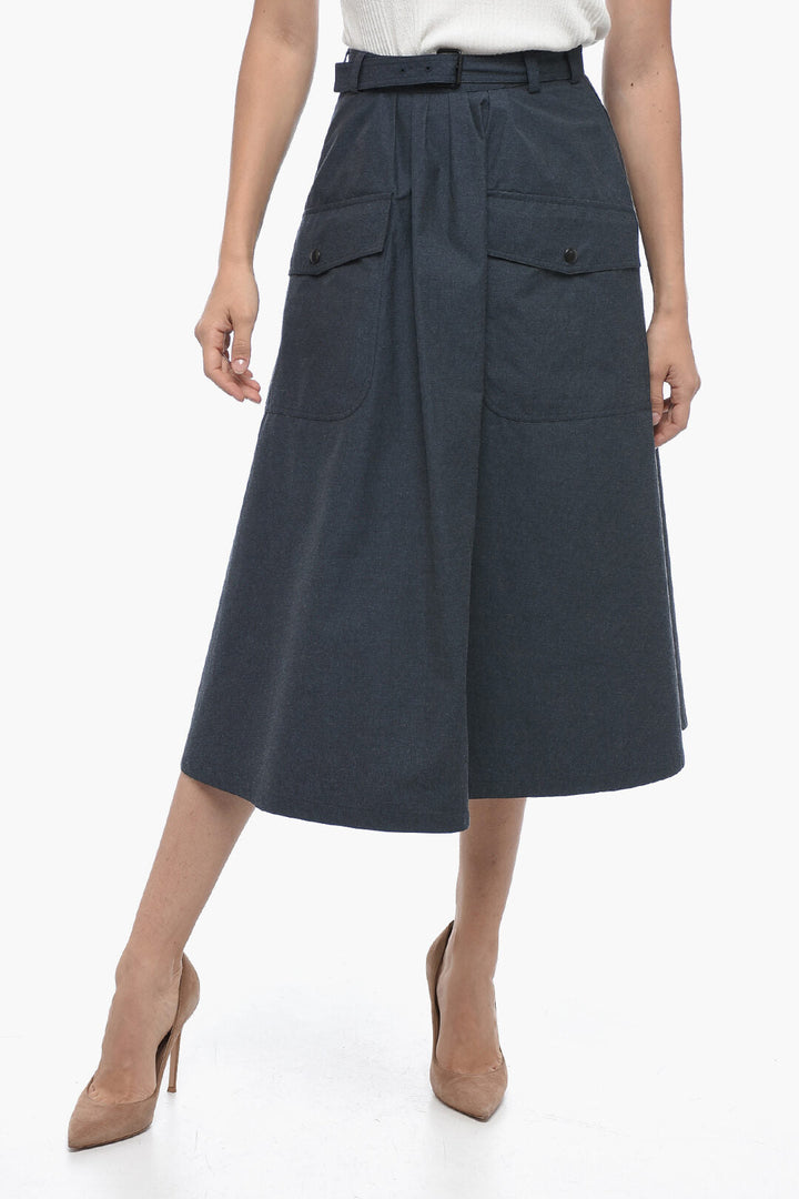 Dior Belted Midi Flared Skirt with Utility Pockets