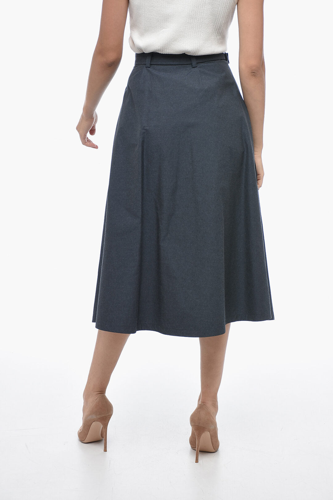 Dior Belted Midi Flared Skirt with Utility Pockets