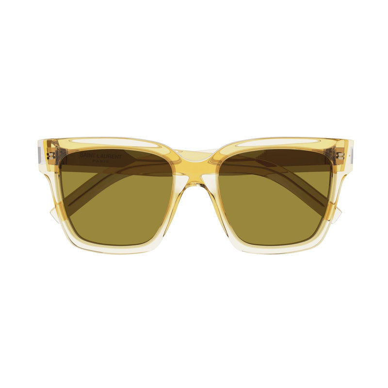 Saint Laurent Sunglasses Square Full Rim, Transparent Yellow Frame and Green Lens SL507005