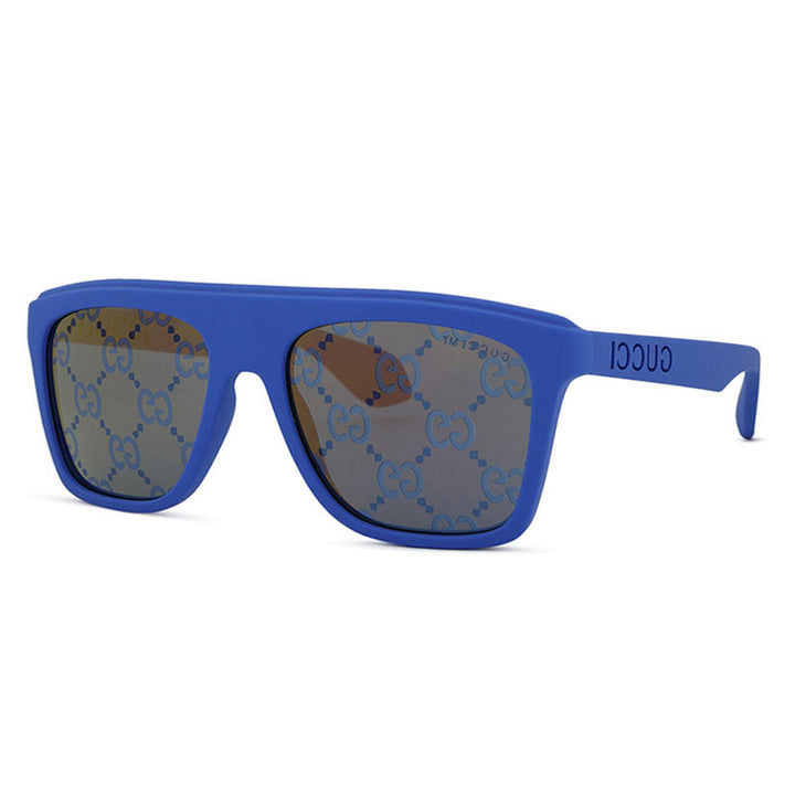 Gucci Sunglasses Square Full Rim, Matte Blue Frame and Bronze and Blue Mirror with GG Pattern Lens GG1570S004