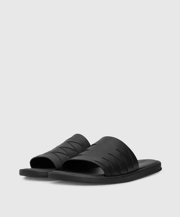 【関税・送料込み】BOTTEGA VENETA BLACK LEATHER SANDALS Bottega Veneta Black Leather Flip Flops | Luxury Designer