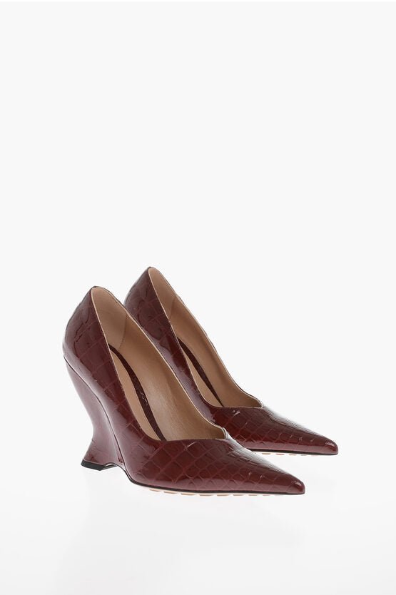 Shoes - Bottega Veneta Crocodile Printed GLOSS CROC Leather Pumps with Wedge Heel 1 - 8108154935 - Ask Me Wear