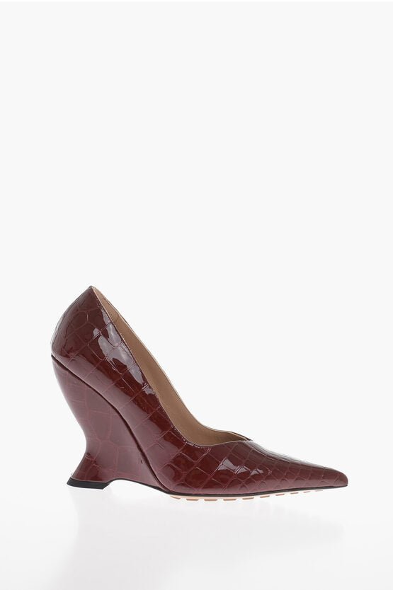 Shoes - Bottega Veneta Crocodile Printed GLOSS CROC Leather Pumps with Wedge Heel 1 - 8108154935 - Ask Me Wear