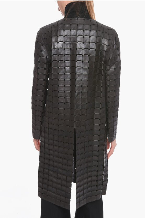 Clothing - Coats/Jackets - Bottega Veneta Knitted Leather SATINE Coat with Drawstring - 8089420441 - Ask Me Wear