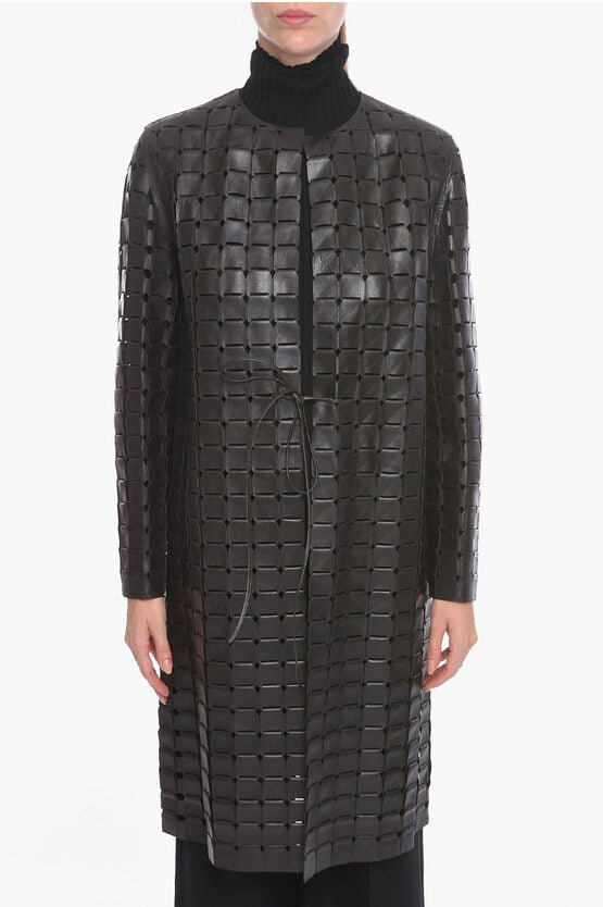 Clothing - Coats/Jackets - Bottega Veneta Knitted Leather SATINE Coat with Drawstring - 8089420441 - Ask Me Wear