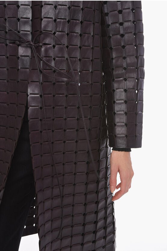 Clothing - Coats/Jackets - Bottega Veneta Knitted Leather SATINE Coat with Drawstring - 8090313216 - Ask Me Wear