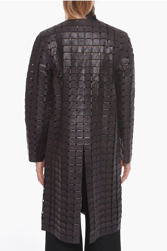 Clothing - Coats/Jackets - Bottega Veneta Knitted Leather SATINE Coat with Drawstring - 8090313216 - Ask Me Wear