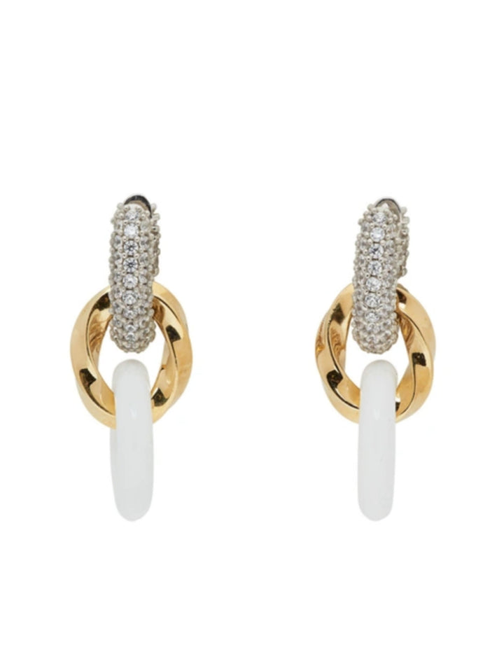 Earrings - Bottega Veneta Silver And Gold - tone, Enamel And Crystal Earrings In White - 8094131171 - Ask Me Wear