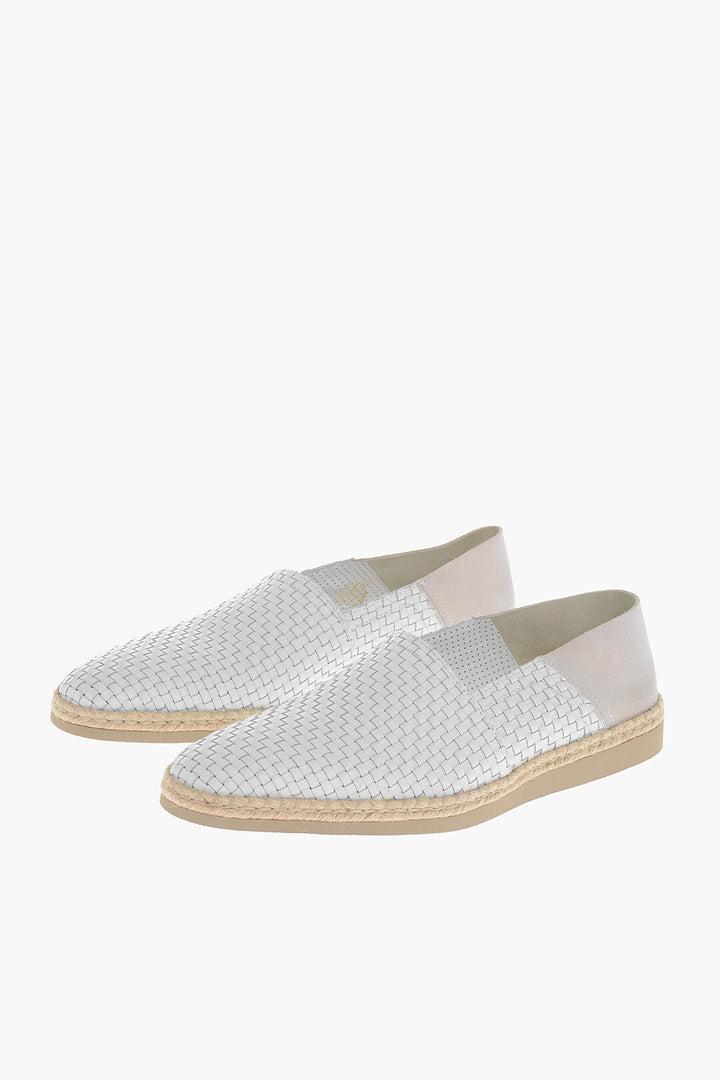 Testoni Braided Leather Espadrilles with Suede Detail