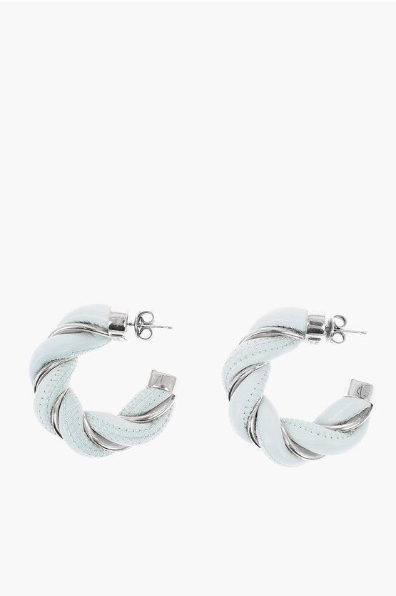 Bottega Veneta Braided Soft Leather and Silver Hoop Earrings