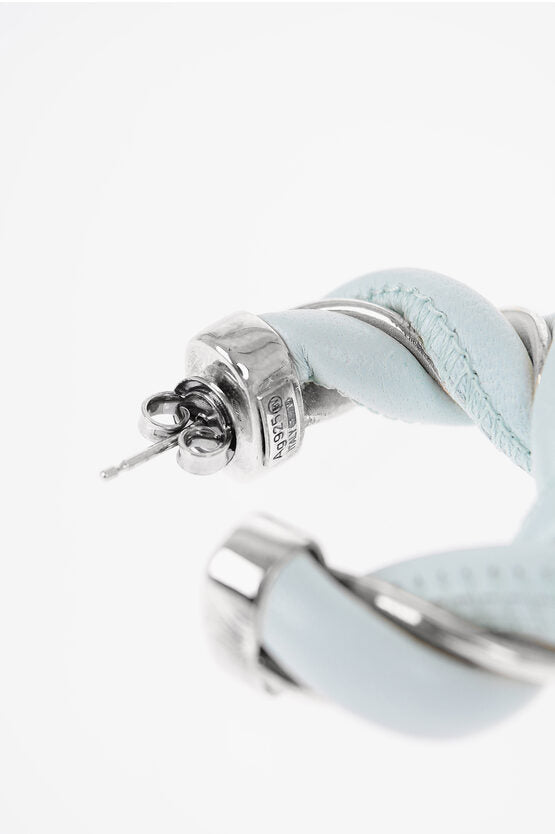 Bottega Veneta Braided Soft Leather and Silver Hoop Earrings