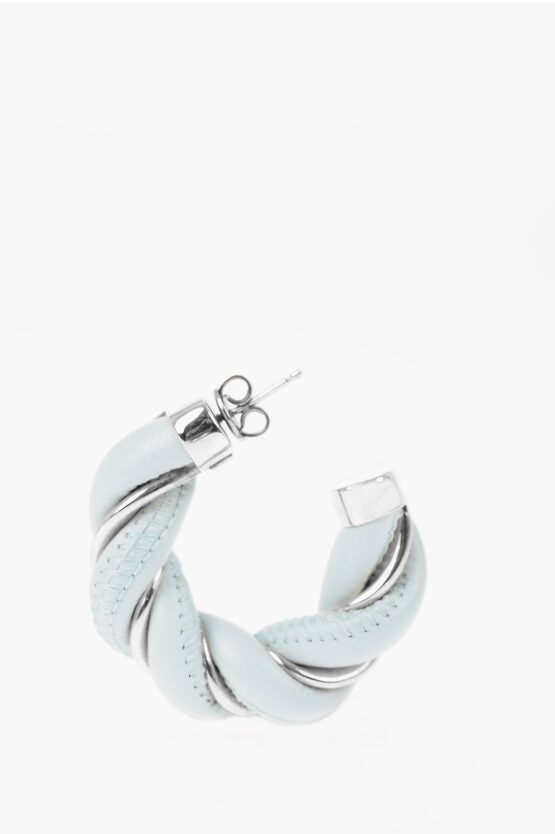 Bottega Veneta Braided Soft Leather and Silver Hoop Earrings
