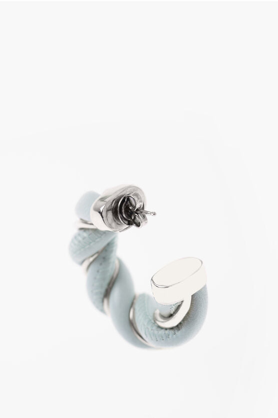 Bottega Veneta Braided Soft Leather and Silver Hoop Earrings
