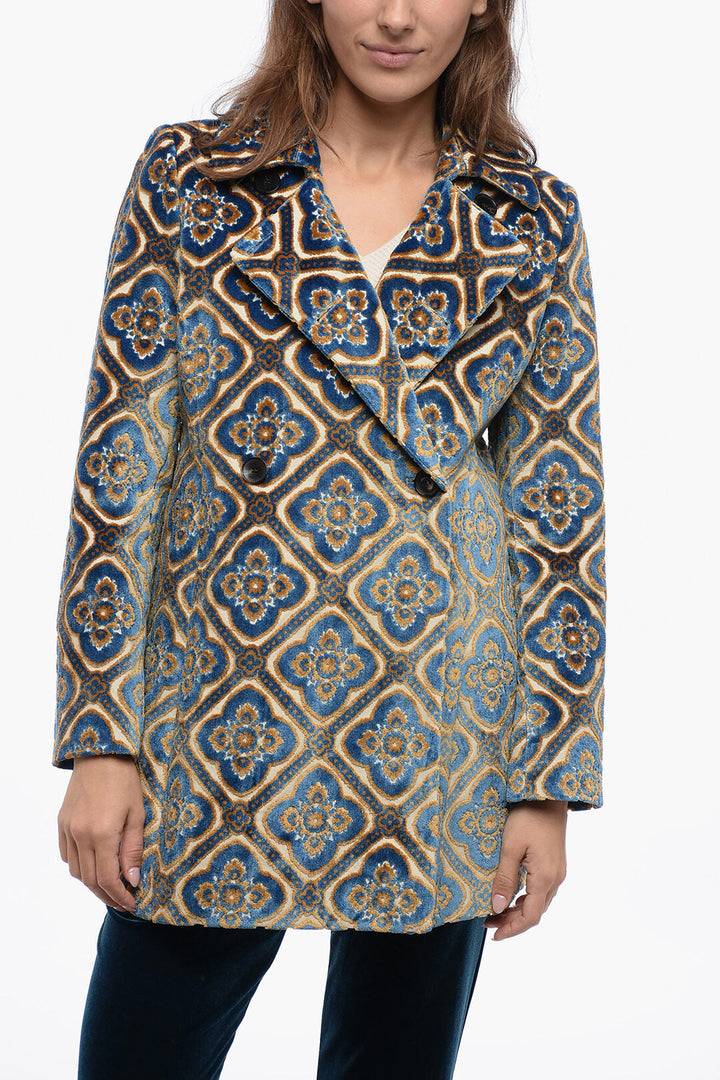 Etro Brocade Doble-Brested Coat with Flared Fit