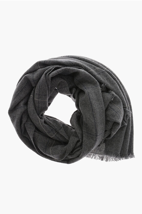 Accessories - Scarves - Brunello Cucinelli Cashmere Scarf with Studs and Fringes - 00000000000000972724 - Ask Me Wear