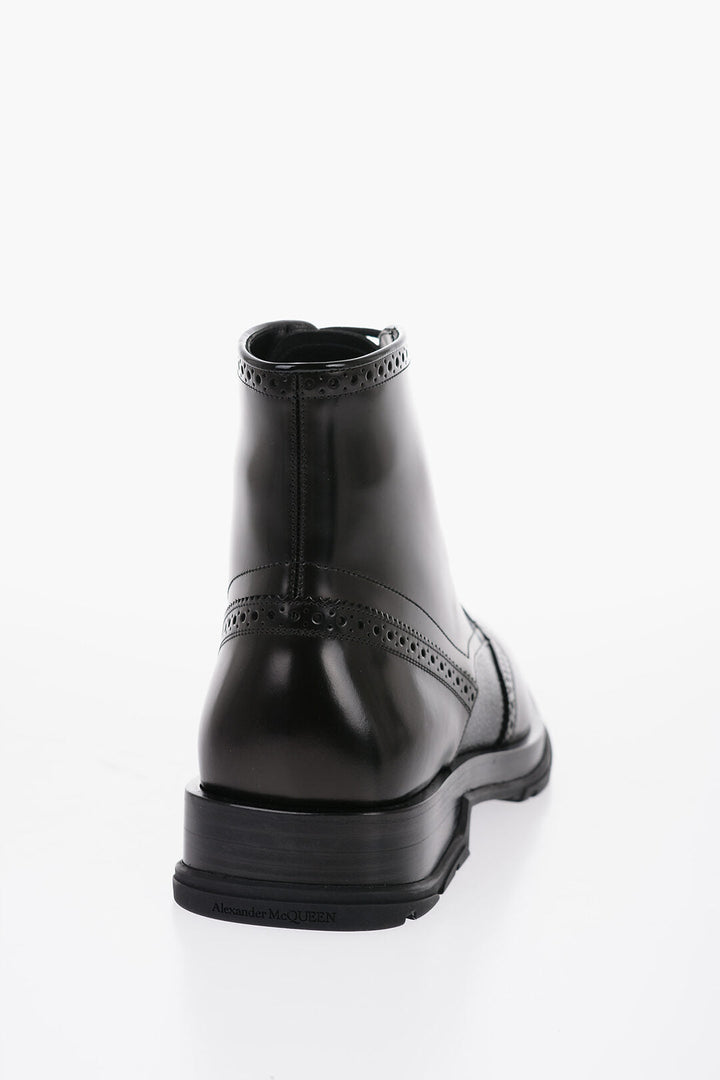 Alexander McQueen Brushed Leather Boots With Brogues Details