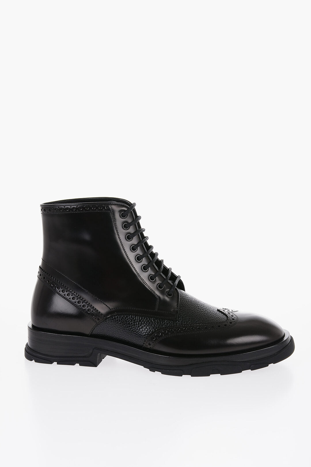 Alexander McQueen Brushed Leather Boots With Brogues Details