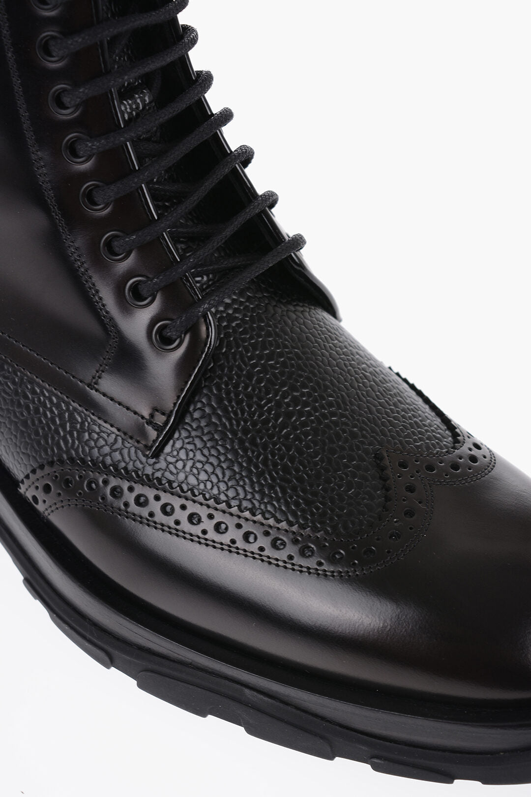 Alexander McQueen Brushed Leather Boots With Brogues Details