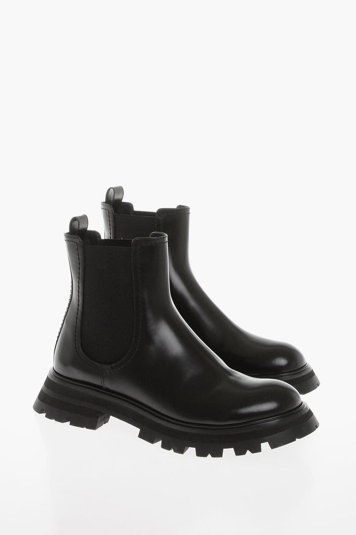 Alexander McQueen Brushed Leather Chealsea Boots With Tank Soles