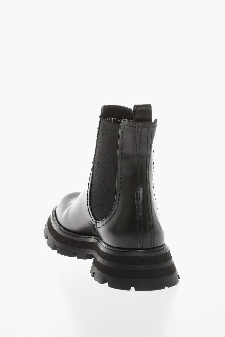 Alexander McQueen Brushed Leather Chealsea Boots With Tank Soles