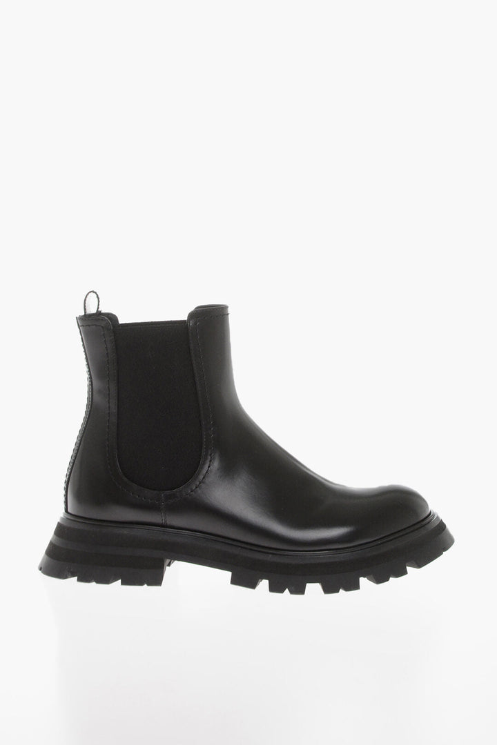 Alexander McQueen Brushed Leather Chealsea Boots With Tank Soles