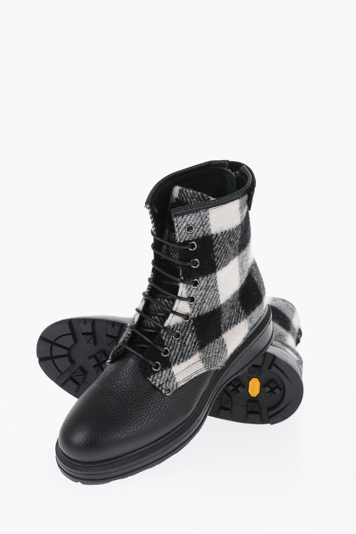 Woolrich Buffalo Checked Wool and Textured Leather Combat Boots