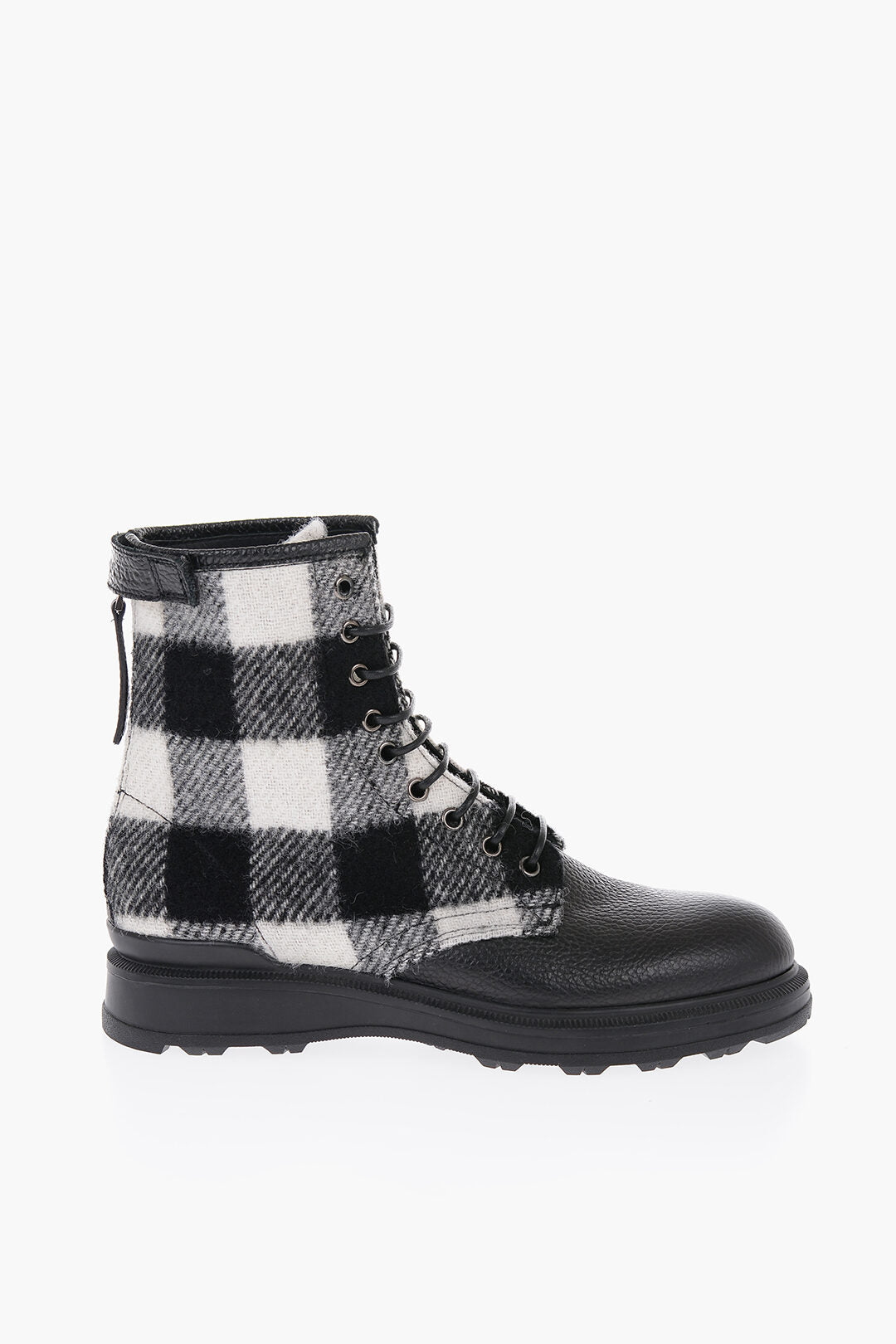 Woolrich Buffalo Checked Wool and Textured Leather Combat Boots