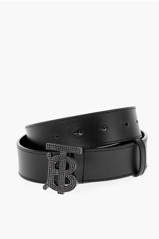 Accessories - Belts - Burberry Leather Belt with Rhinestone Buckle 35mm - 5045629705177 - Ask Me Wear