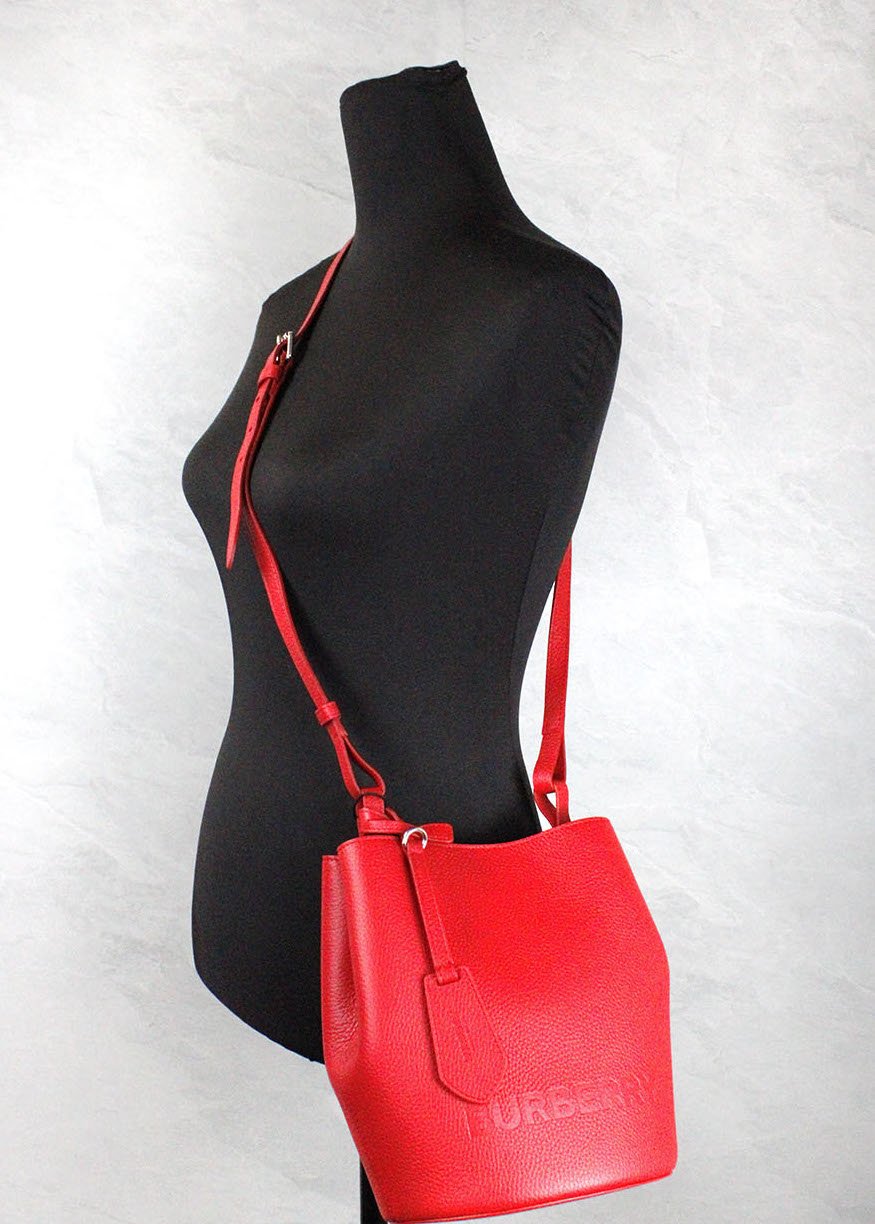  - Burberry Lorne Small Red Pebbled Leather Bucket Crossbody Purse Bag - 45233 - Ask Me Wear