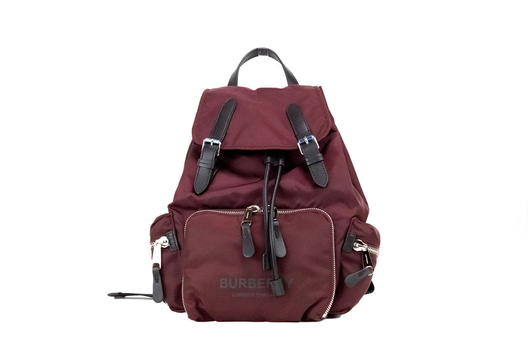  - Burberry Medium Burgundy Econyl Nylon Rucksack Drawstring Backpack Bookbag - 46530 - Ask Me Wear