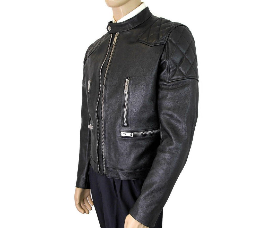  - Burberry Men's Black Leather Diamond Quilted Biker Jacket - 4067591 - Black - EU 50 - bgi - Ask Me Wear