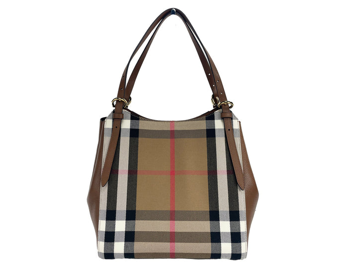  - Burberry Small Canterby Tan Leather Check Canvas Tote Bag Purse - 90488 - Ask Me Wear