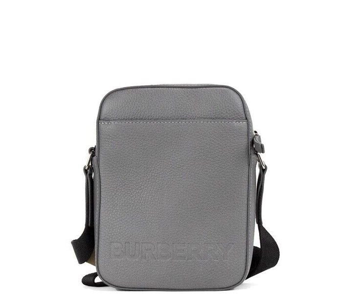  - Burberry Thornton Small Grey Embossed Logo Grainy Leather Crossbody Handbag - 93760 - Ask Me Wear