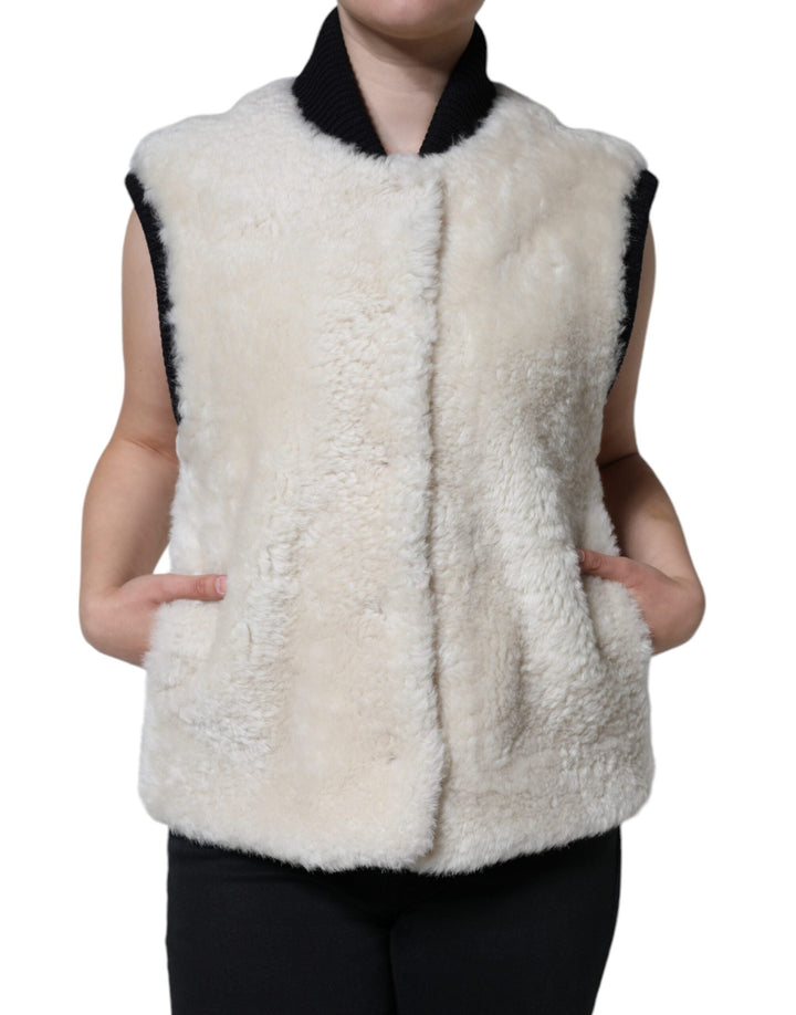  - Burberry White WARRENFORD Shearling Leather Vest Coat Jacket - JKT4091 - 44 - Ask Me Wear