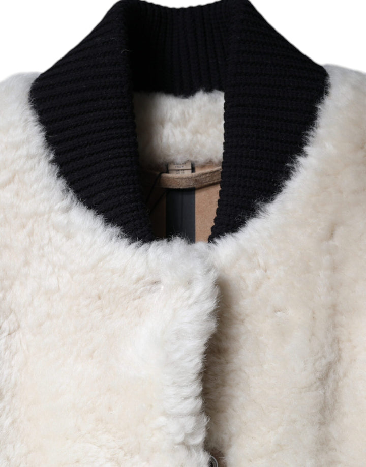  - Burberry White WARRENFORD Shearling Leather Vest Coat Jacket - JKT4091 - 44 - Ask Me Wear