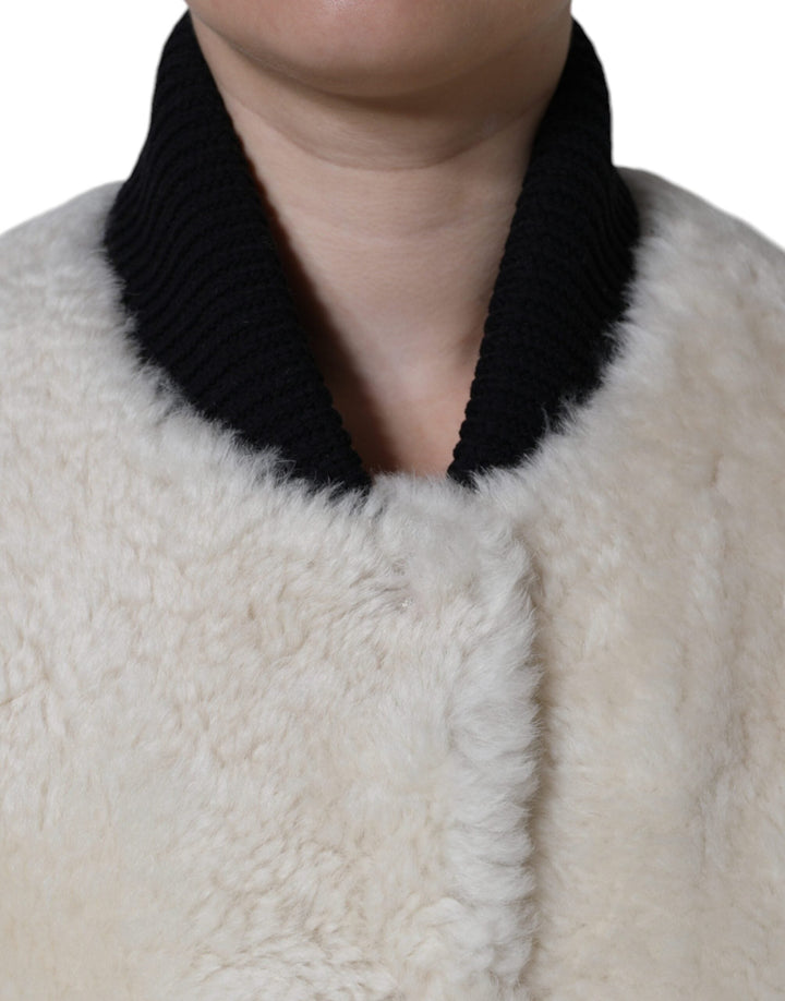  - Burberry White WARRENFORD Shearling Leather Vest Coat Jacket - JKT4091 - 44 - Ask Me Wear