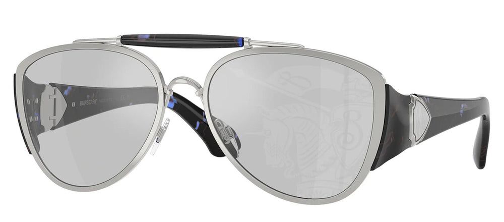 BurberrySunglasses - Burberry BE 3161 100569 Pilot Metal Silver Sunglasses with Silver Mirror Lens - BE_3161_100569_60mm - Ask Me Wear
