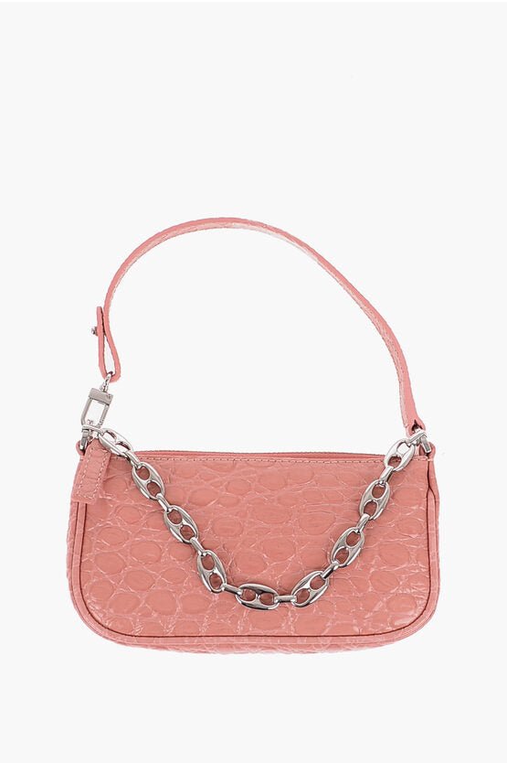 Bags - By Far Crocodile Effect Leather RACHEL Mini Bag with Silver - Tone Ch - 3800977168607 - Ask Me Wear