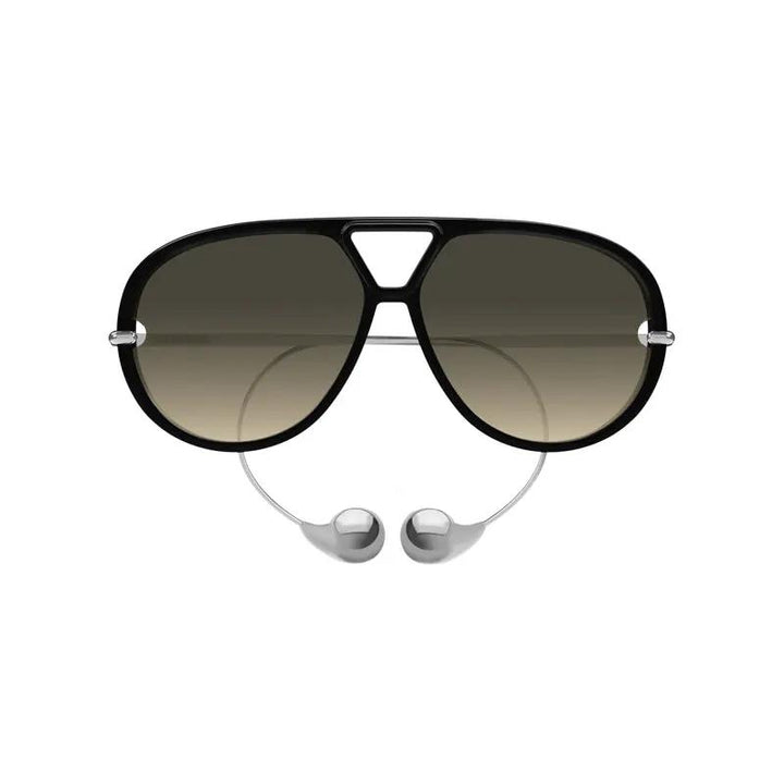 Bottega Veneta Sunglasses Geometric Full Rim, Black/silver Frame And Double Gradient Brown To Ochra Lens