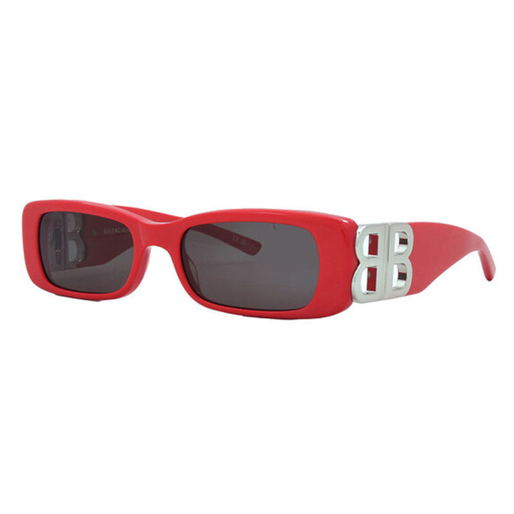 Balenciaga Rectangle Full Rim, with a Solid Red frame and Grey lens.