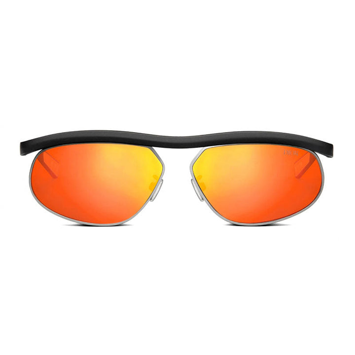 Dior Oval Full Rim, with a Matte Black frame and Orange Mirrored lens.