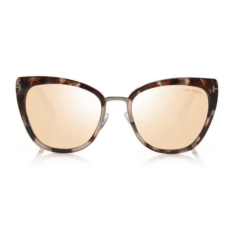 Tom Ford Square Full Rim, with a Colored Havana/Palladium frame and Champagne with Silver Mirror lens.