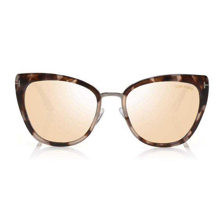 Tom Ford Square Full Rim, with a Colored Havana/Palladium frame and Champagne with Silver Mirror lens.