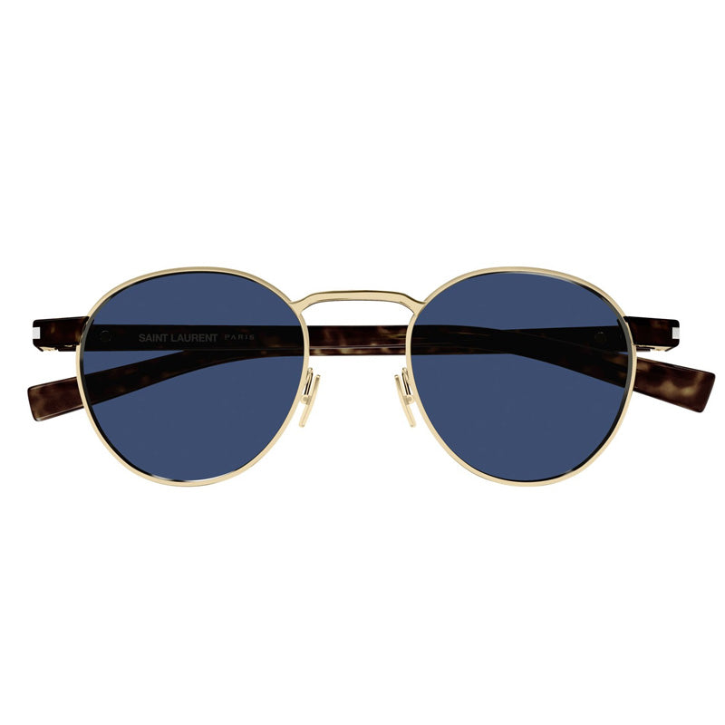 Saint Laurent Sunglasses Round Full Rim, Gold and Havana Frame and Blue Lens SL707004