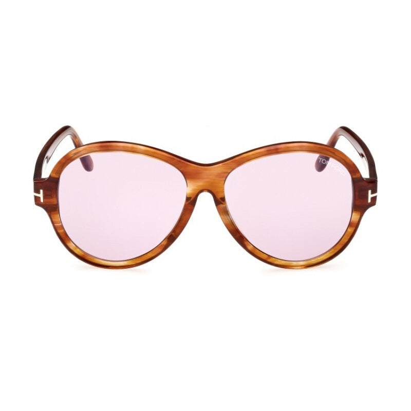 Tom Ford Round Full Rim, with a Shiny Light Brown frame and Violet Photochromic lens.