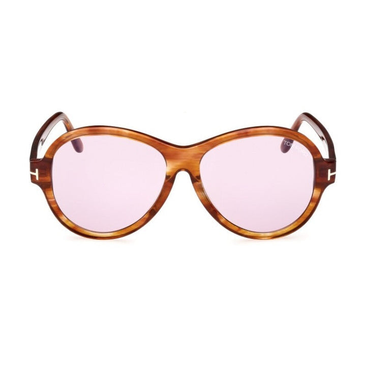 Tom Ford Round Full Rim, with a Shiny Light Brown frame and Violet Photochromic lens.